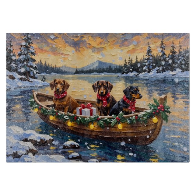 Tabla De Cortar Navidad de Dachshund en Barco (Anverso)