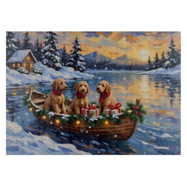 Tabla De Cortar Navidad en Barco con Goldendoodle (Anverso)