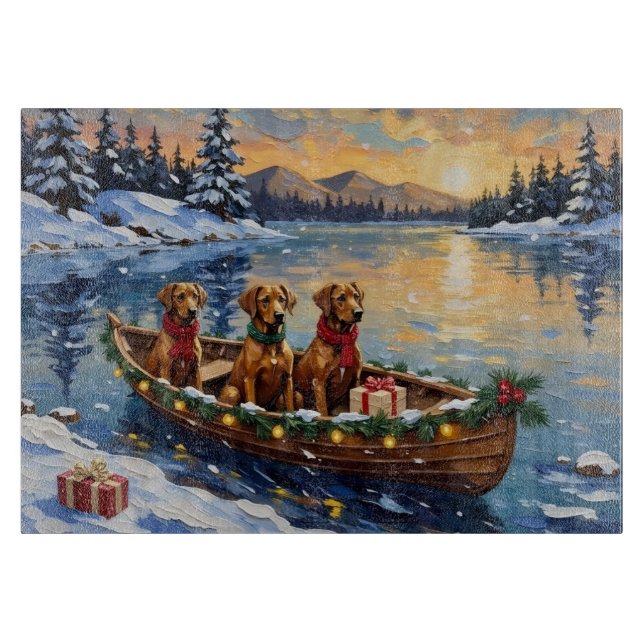 Tabla De Cortar Navidad en Barco con Rhodesian Ridgeback (Anverso)