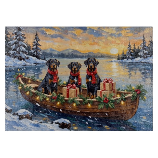 Tabla De Cortar Navidad en Barco con Weimaraner (Anverso)