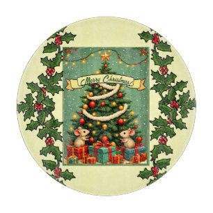 Tabla De Cortar Navidad Victoriana Ratones Felices Rojo Verde Aceb