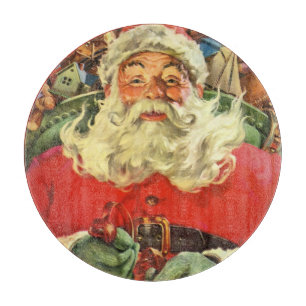 Tabla De Cortar Navidad vintage, Santa Claus en Sleigh con juguete