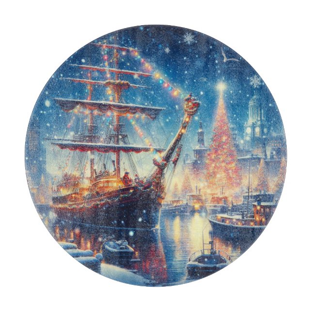 Tabla De Cortar Navidades/barco atracado en invierno (Anverso)