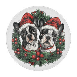 Tabla De Cortar Navidades Boston Terrier Dogs Holiday Wreath