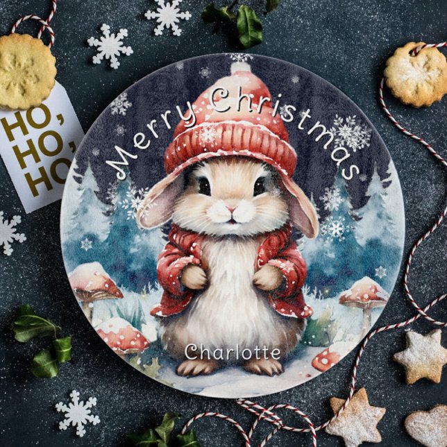 Tabla De Cortar Navidades caprichosos Bunny Personalizado (Whimsical Christmas Bunny Personalized Cutting Board)