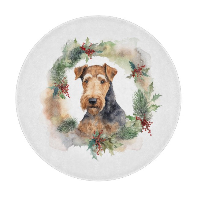 Tabla De Cortar Navidades de Airedale Wreath Festive Pup (Anverso)