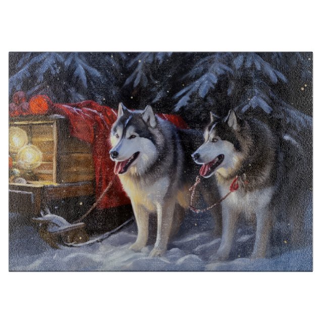 Tabla De Cortar Navidades de Alaskan Malamute Snowy Sleigh Ride (Anverso)