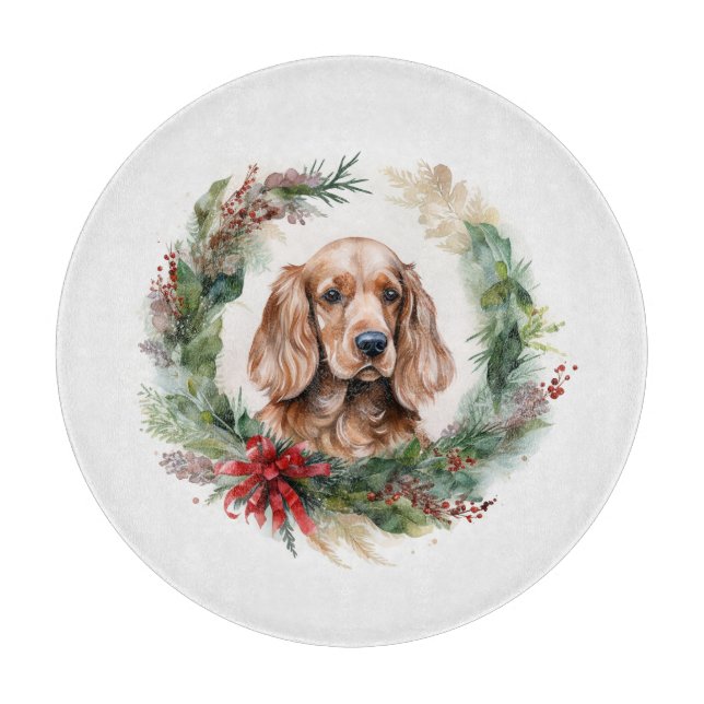 Tabla De Cortar Navidades de Cocker Spaniel Wreath Festimes Pup (Anverso)