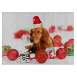 Tabla De Cortar Navidades de Golden Retriever Dog W Red Santa Hat