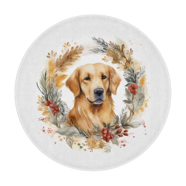 Tabla De Cortar Navidades de Golden Retriever Wreath Festial Pup (Anverso)
