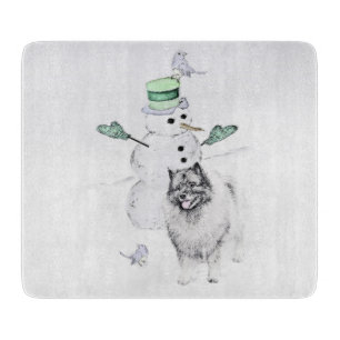 Tabla De Cortar Navidades de Keeshond Snowman pinta arte de perro