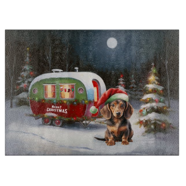Tabla De Cortar Navidades de la Caravana de Invierno de Dachshund (Anverso)