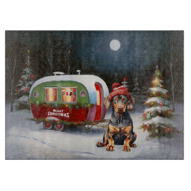 Tabla De Cortar Navidades de la Caravana de Invierno Doberman Adve (Anverso)