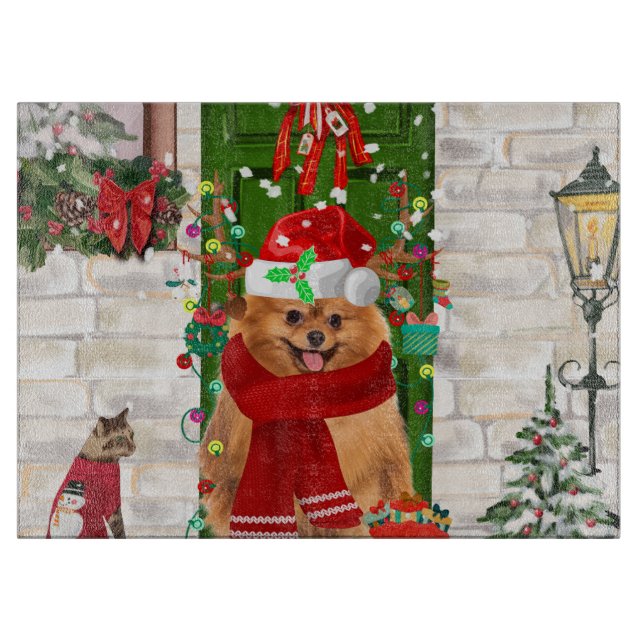 Tabla De Cortar Navidades de perros de Pomerania (Anverso)