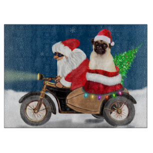 Tabla De Cortar Navidades de pug Dog Santa Claus