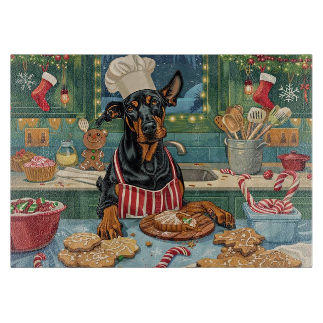 Tabla De Cortar Navidades del Festival Doberman Pinscher Holiday B (Anverso)
