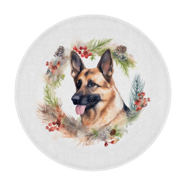 Tabla De Cortar Navidades del Pastor Alemán Wreath Festive Pup (Anverso)