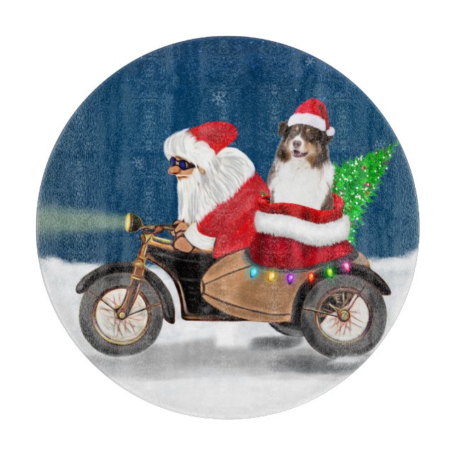 Tabla De Cortar Navidades del Pastor Australiano Santa Claus (Anverso)