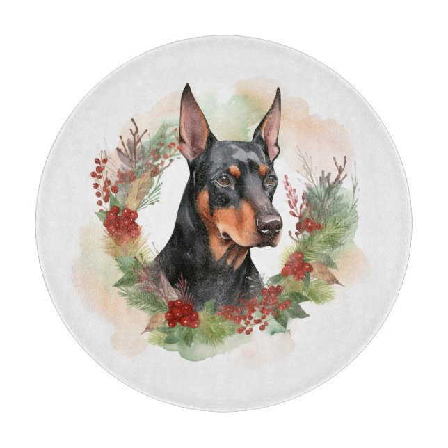Tabla De Cortar Navidades Doberman Wreath Festive Pup (Anverso)
