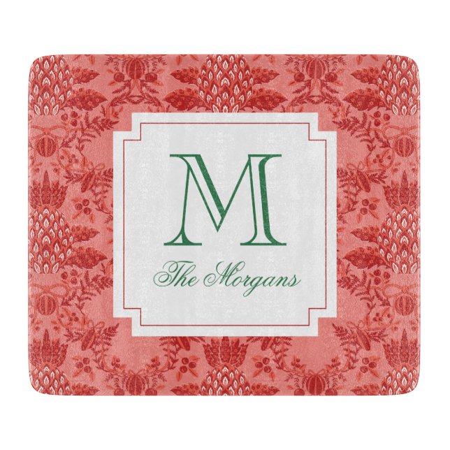 Tabla De Cortar Navidades festivos Ornamentos de piña Monograma (Anverso)