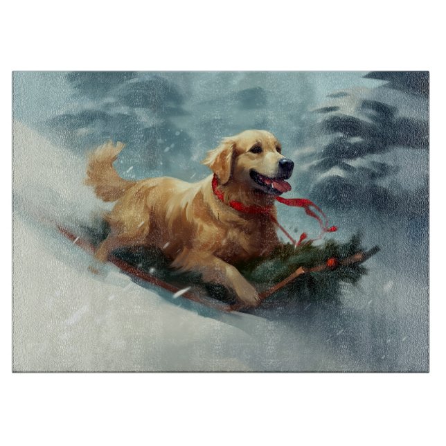 Tabla De Cortar Navidades Golden Retriever nevan invierno (Anverso)