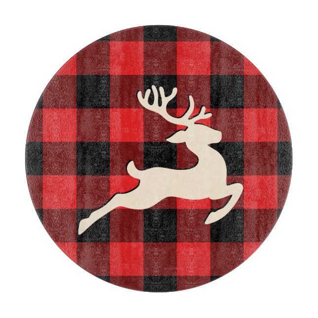 Tabla De Cortar Navidades Holiday Deer Antlers Red Black Gingham (Anverso)