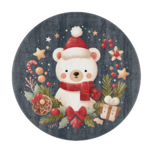 Tabla De Cortar Navidades/oso de invierno en corona de flores