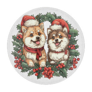 Tabla De Cortar Navidades Perros Pomerania Mistletoe Wreath