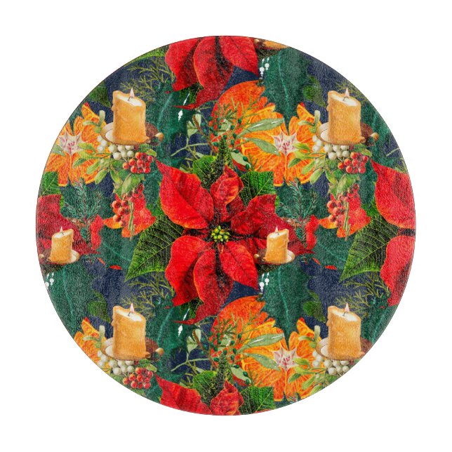 Tabla De Cortar Navidades, poinsettia, velas, fiesta, mistleto,  (Anverso)