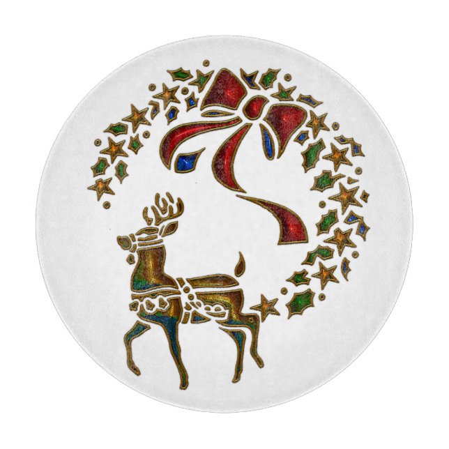 Tabla De Cortar Navidades renos y estrellas (Anverso)