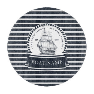 Tabla De Cortar Navy Blue Boat Modern Personalizado