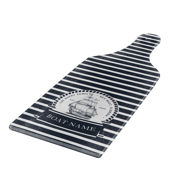 Tabla De Cortar Navy Blue Boat Modern Personalizado (Borde)