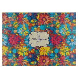 Tabla De Cortar Negrita Patrón Floral Contemporáneo Vibrante Daisi