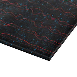 Tabla De Cortar Negro y azul con líneas rojas onduladas