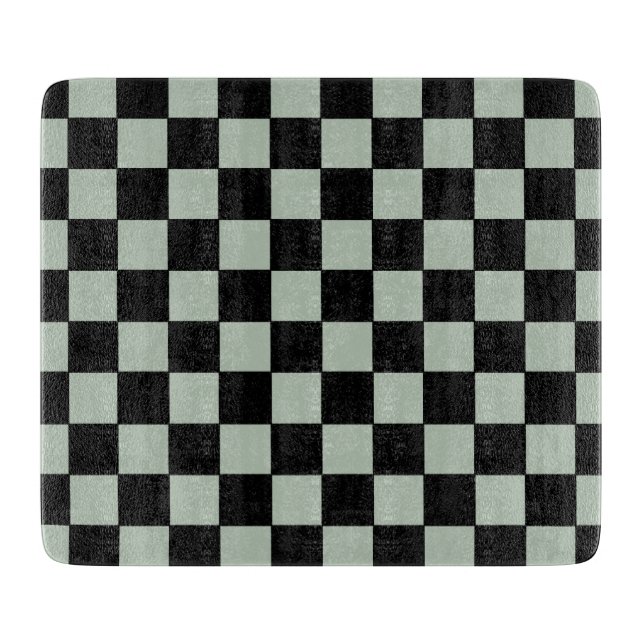 Tabla De Cortar Negro y Verde Salvia Cuadriculado (Anverso)