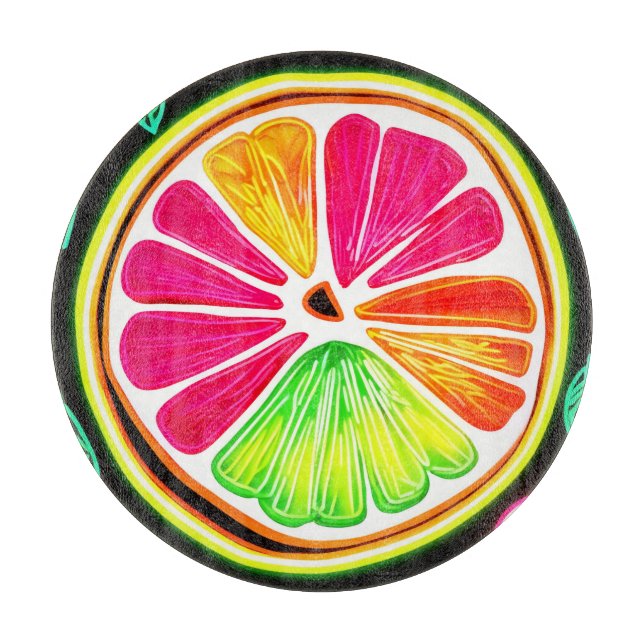 Tabla De Cortar Neon Citrus Fruit Fiesta (Anverso)