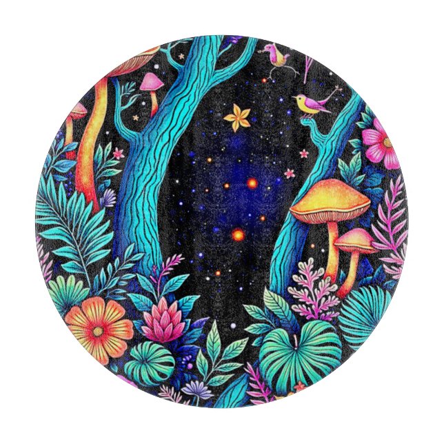Tabla De Cortar Neon Fantasy Forest Night Glow Design (Anverso)