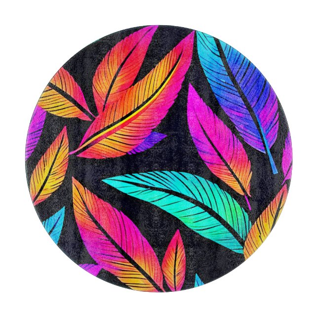 Tabla De Cortar Neon Feather Pattern Vibrant Art (Anverso)