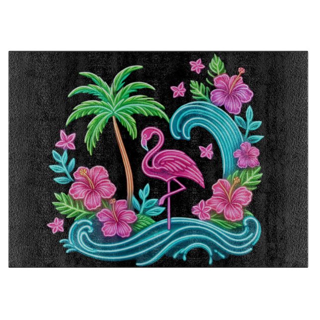 Tabla De Cortar Neon Flamingo Tropical (Anverso)