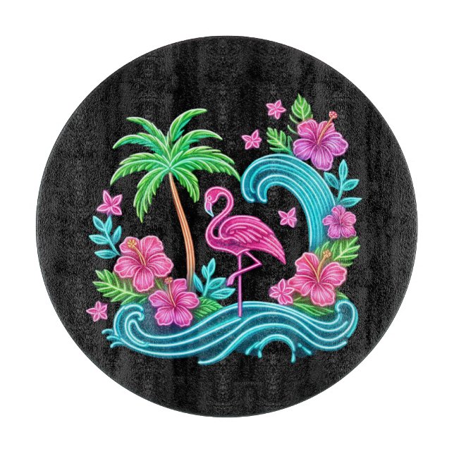 Tabla De Cortar Neon Flamingo Tropical (Anverso)