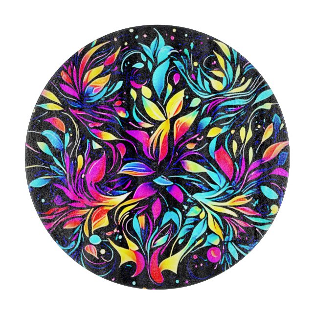 Tabla De Cortar Neon Floral Burst Art (Anverso)