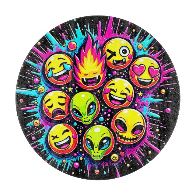 Tabla De Cortar Neon Funky Emoji Mix (Anverso)