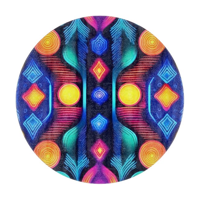 Tabla De Cortar Neon Geometric Mandala Art (Anverso)