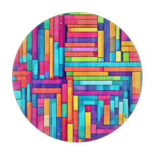 Tabla De Cortar Neon Grid - Mosaico Abstracto Colorido