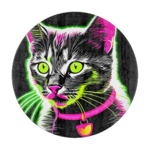 Tabla De Cortar Neon Kitty Feline Art