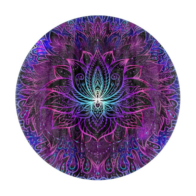 Tabla De Cortar Neon Lotus Flower Boho Print (Anverso)
