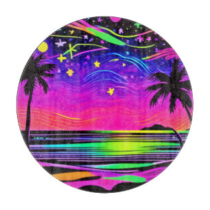 Tabla De Cortar Neon Night Beachscape