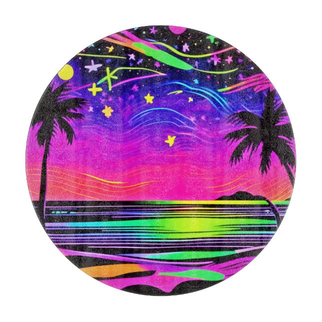 Tabla De Cortar Neon Night Beachscape (Anverso)
