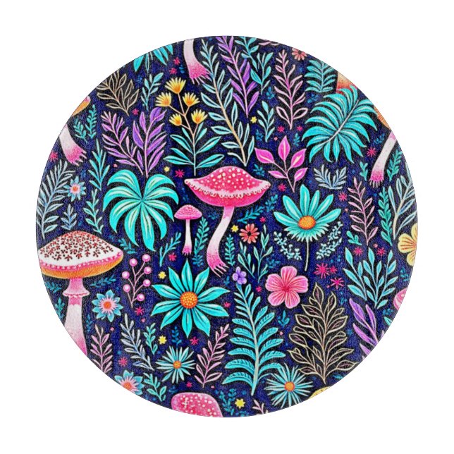 Tabla De Cortar Neon Psychedelic Mushroom Forest Dream (Anverso)
