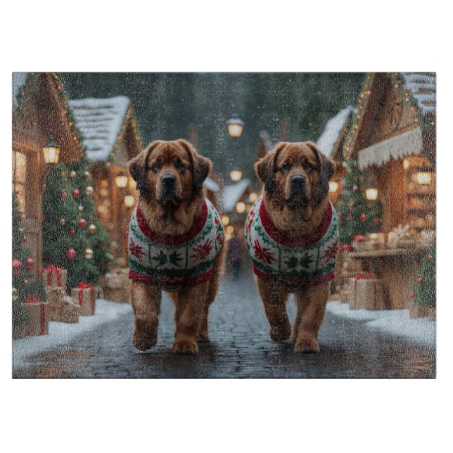 Tabla De Cortar Newfoundland Dogs Christmas Snow Holiday (Anverso)